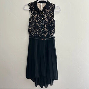 LC Lauren Conrad Nude and Black High Low Dress Floral Lace Belted Size 4